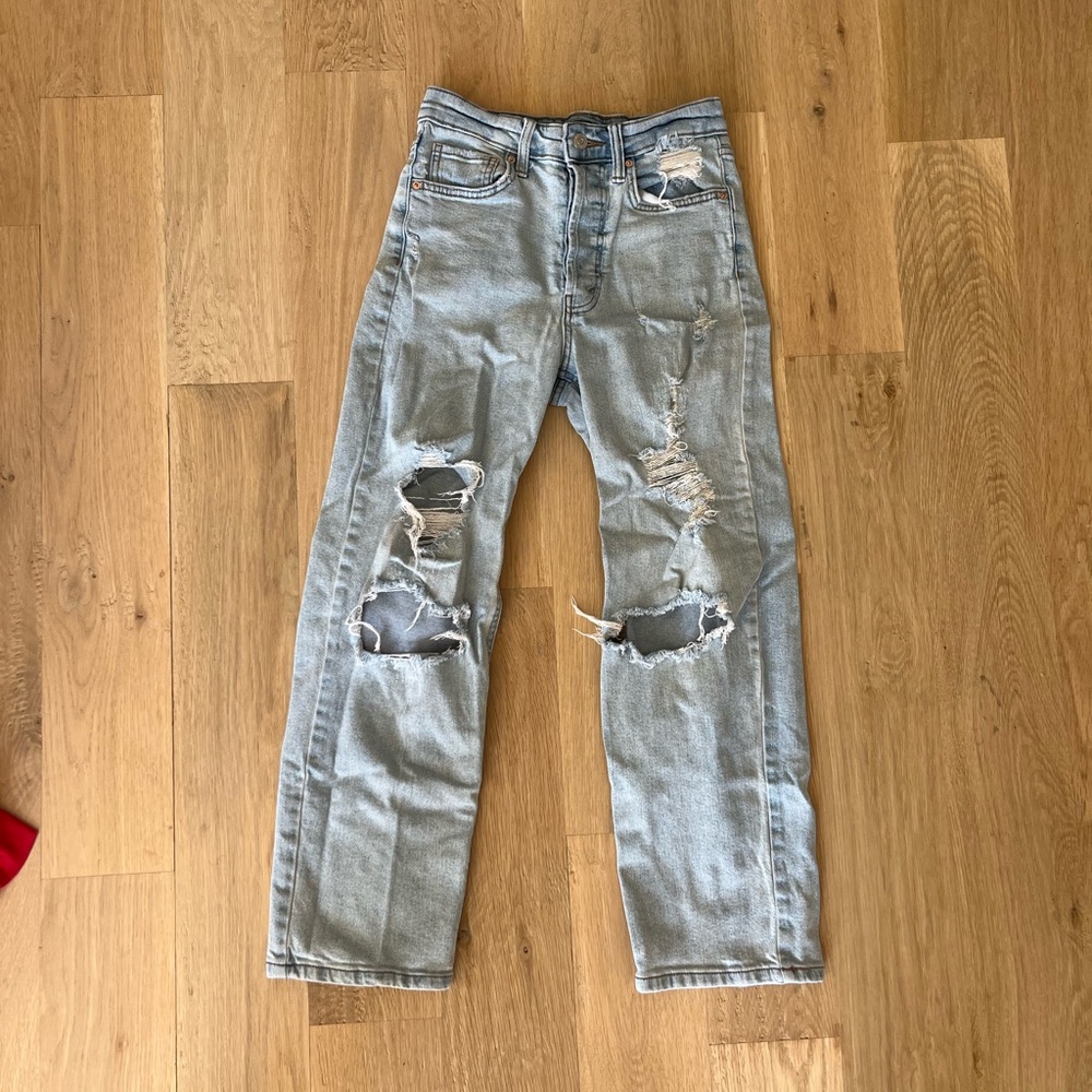 Medium wash ripped boyfriend jeans from target
